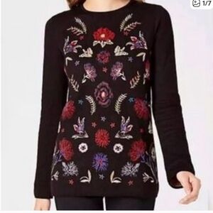 J Jill Plus Size 3X Black Floral Embroidered Sweater